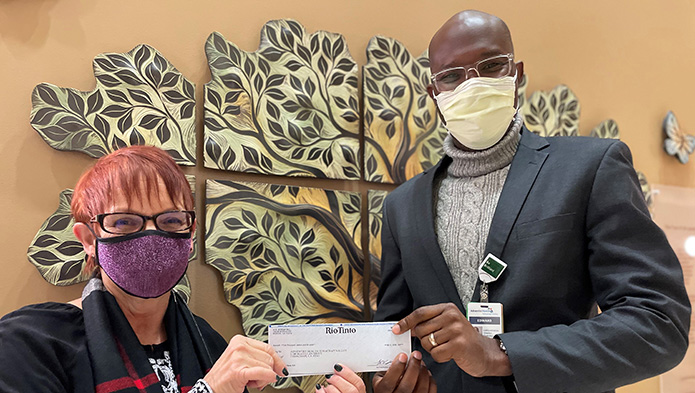 Presenting the donation check to Adventist Health Tehachapi Valley Foundation