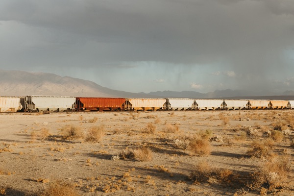 Train moving from Owen's Lake to Boron operations