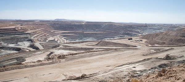 Current aerial view of the U.S. Borax open pit mine in Boron, California