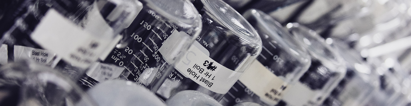 Beakers on a drying rack at the U.S. Borax Quality Lab