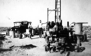Early drilling rig in the Mojave Desert